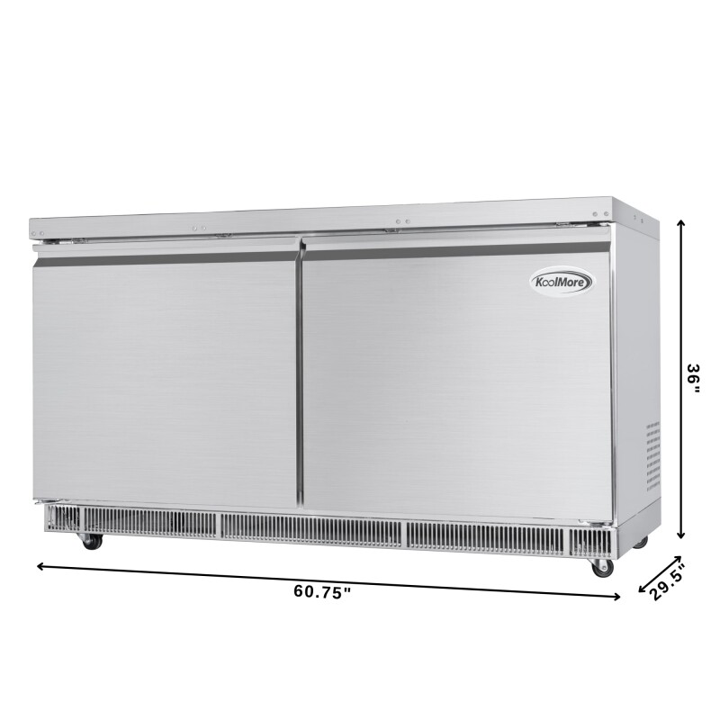 60 in. Commercial Refrigerated Prep Station Cold Table, Stainless-Steel Refrigerator with 12-PanNot Included Capacity with Cover and Two Adjustable Shelves, ETL Listed KMRBT60C, product image 3 of 11