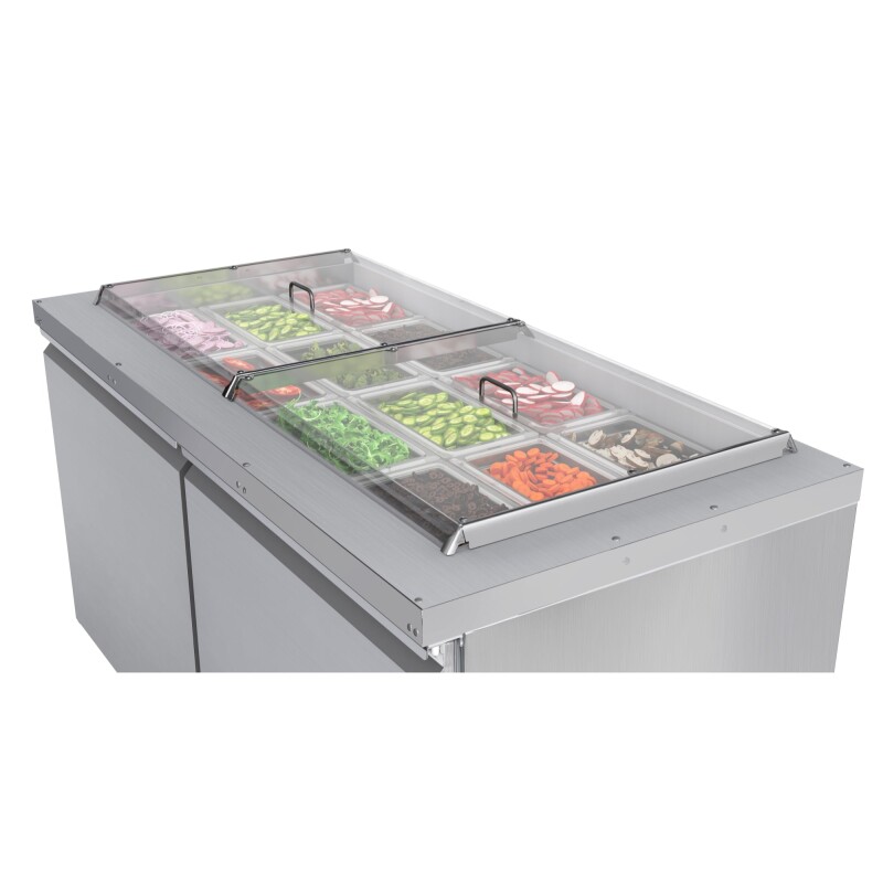 60 in. Commercial Refrigerated Prep Station Cold Table, Stainless-Steel Refrigerator with 12-PanNot Included Capacity with Cover and Two Adjustable Shelves, ETL Listed KMRBT60C, product image 4 of 11