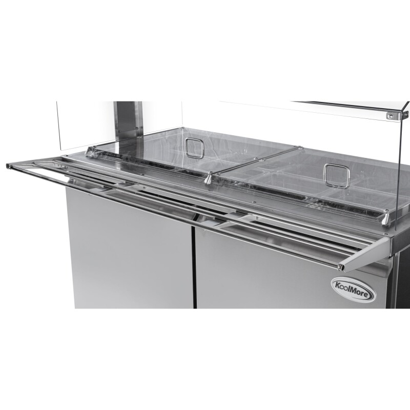 60 in. Commercial Refrigerated Prep Station with Sneeze Guard and Buffet Slide, 12-PanNot Included Capacity with Covers and Two Adjustable Shelves in Stainless-Steel, ETL Listed KMRBT60CSFG, product image 8 of 9