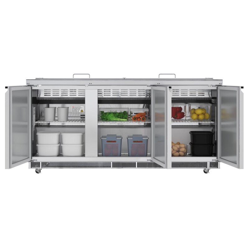 72 in. Commercial Refrigerated Prep Station Cold Table, Stainless-Steel Refrigerator with 15-PanNot Included Capacity with Cover and Three Adjustable Shelves, ETL Listed KMRBT72C, product image 2 of 10