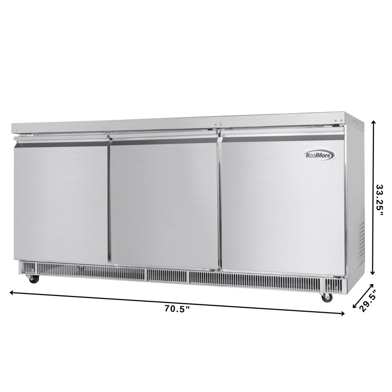 72 in. Commercial Refrigerated Prep Station Cold Table, Stainless-Steel Refrigerator with 15-PanNot Included Capacity with Cover and Three Adjustable Shelves, ETL Listed KMRBT72C, product image 3 of 10