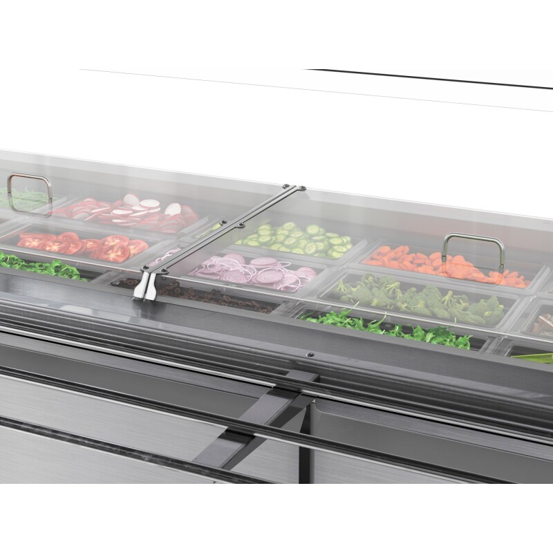 72 in. Commercial Refrigerated Prep Station with Sneeze Guard and Buffet Slide, 15-PanNot Included Capacity and Three Adjustable Shelves in Stainless-Steel, ETL Listed KMRBT72CSFG, product image 4 of 9