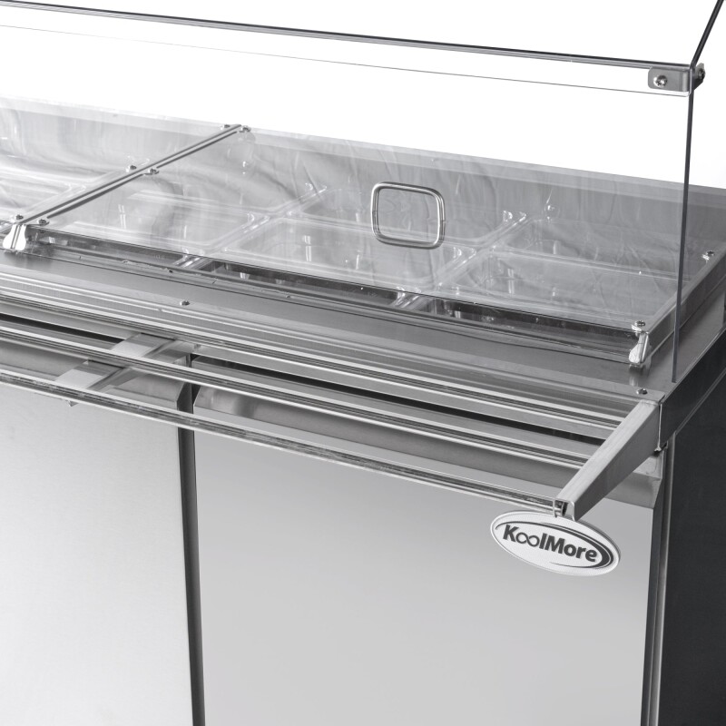 72 in. Commercial Refrigerated Prep Station with Sneeze Guard and Buffet Slide, 15-PanNot Included Capacity and Three Adjustable Shelves in Stainless-Steel, ETL Listed KMRBT72CSFG, product image 8 of 9