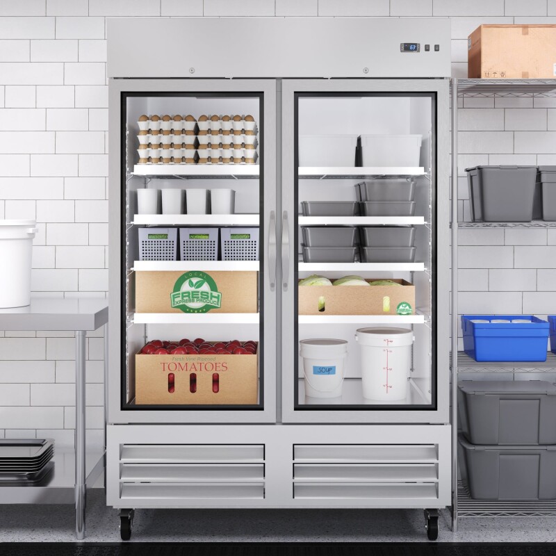 54 in. Commercial Two Glass Door Convertible Reach-In Refrigerator/Freezer with 49 Cu. Ft. Capacity in Stainless Steel, ETL Listed KMRIC2DGD, product image 4 of 13