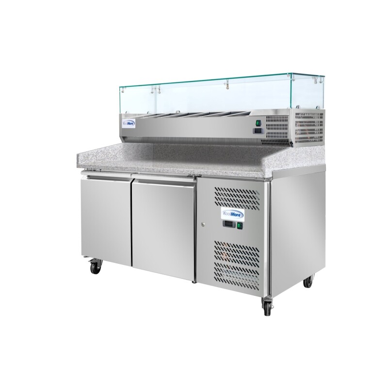 59 in. Commercial Refrigerated Granite Top Pizza Prep Station with Stainless Steel Refrigerated Condiment Pan Holder KMRPCPS2D59GRT, product image 8 of 13