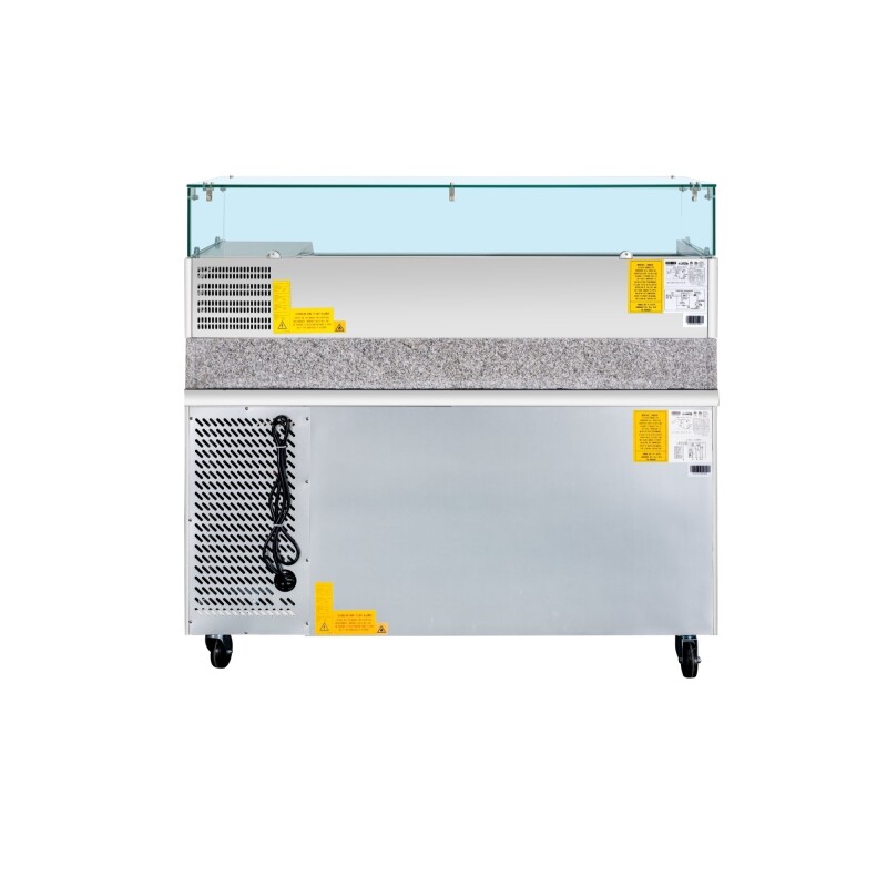59 in. Commercial Refrigerated Granite Top Pizza Prep Station with Stainless Steel Refrigerated Condiment Pan Holder KMRPCPS2D59GRT, product image 13 of 13