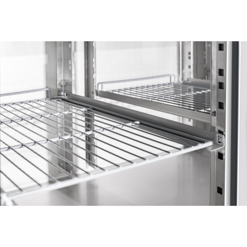 79 in. Three-Door Commercial Refrigerated Granite Top Pizza Prep Station With a Refrigerated Stainless-Steel Condiment Pan Holder KMRPCPS2D79GRT, product image 9 of 13