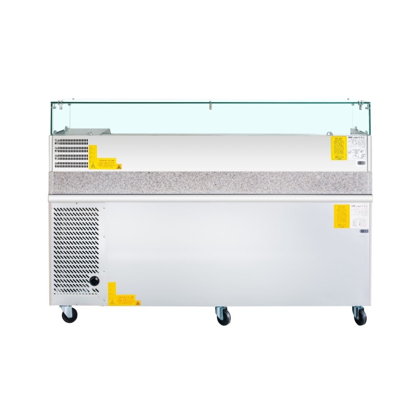79 in. Three-Door Commercial Refrigerated Granite Top Pizza Prep Station With a Refrigerated Stainless-Steel Condiment Pan Holder KMRPCPS2D79GRT, product image 13 of 13
