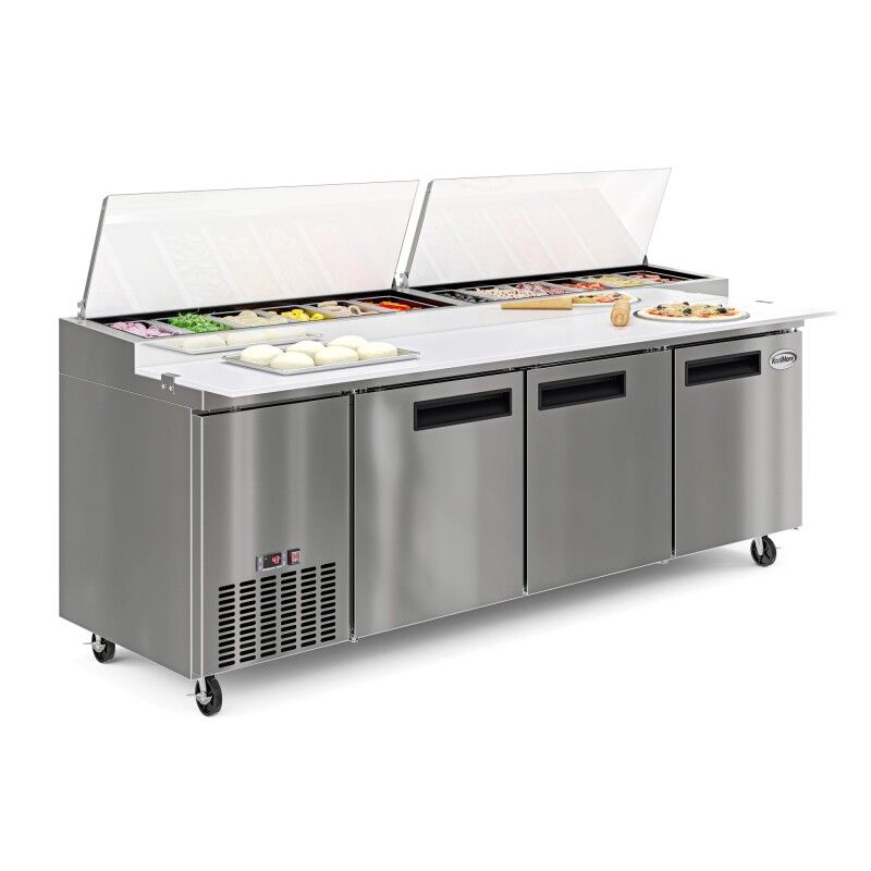 92 In. Three Door Commercial Pizza Prep Refrigerator in Stainless-Steel KMRPPS3DSS