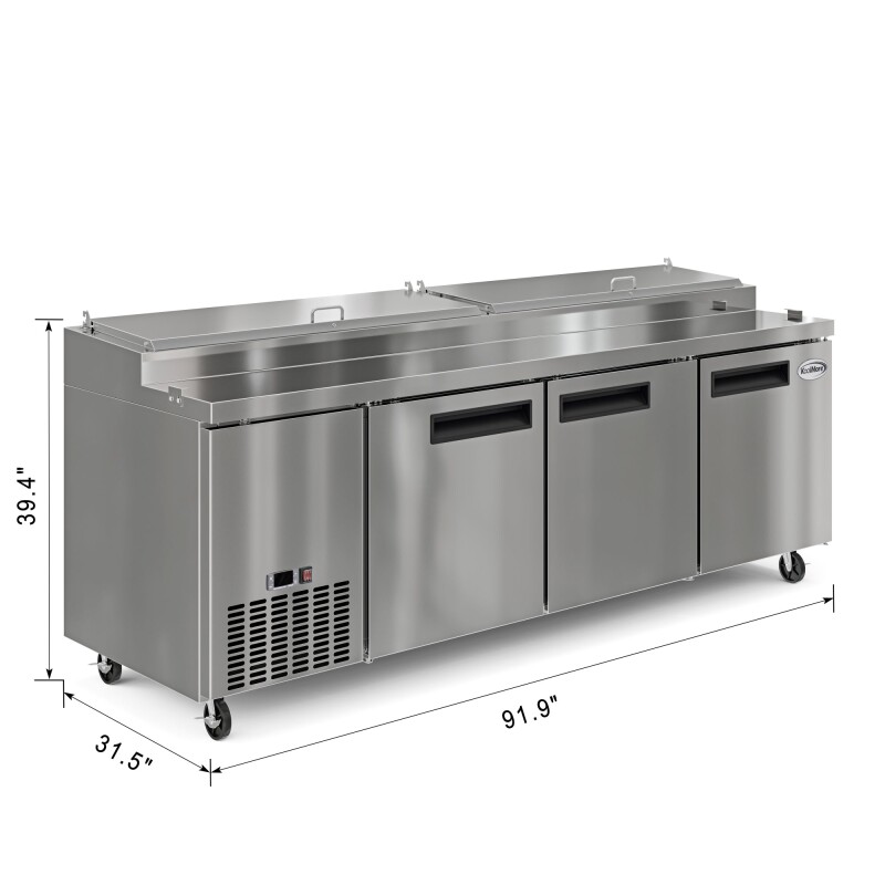92 In. Three Door Commercial Pizza Prep Refrigerator in Stainless-Steel KMRPPS3DSS, product image 4 of 12