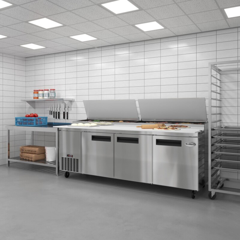 92 In. Three Door Commercial Pizza Prep Refrigerator in Stainless-Steel KMRPPS3DSS, product image 5 of 12