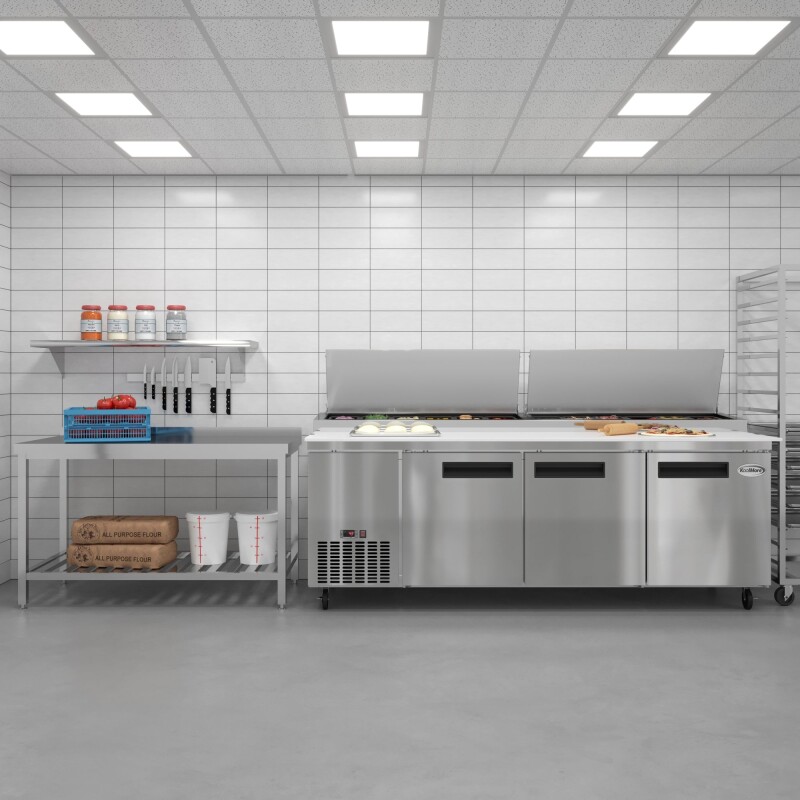 92 In. Three Door Commercial Pizza Prep Refrigerator in Stainless-Steel KMRPPS3DSS, product image 9 of 12