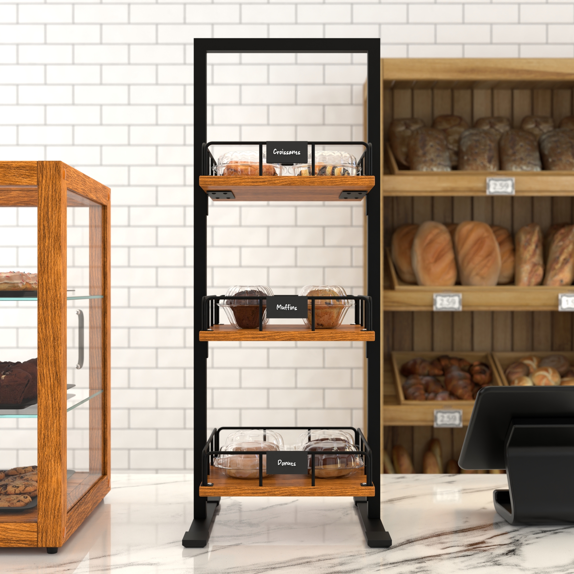 12 in. Wooden 3 Tiered Bakery, Supermarket or Cafe Display Case KMSDW3SOP, product image 3 of 9