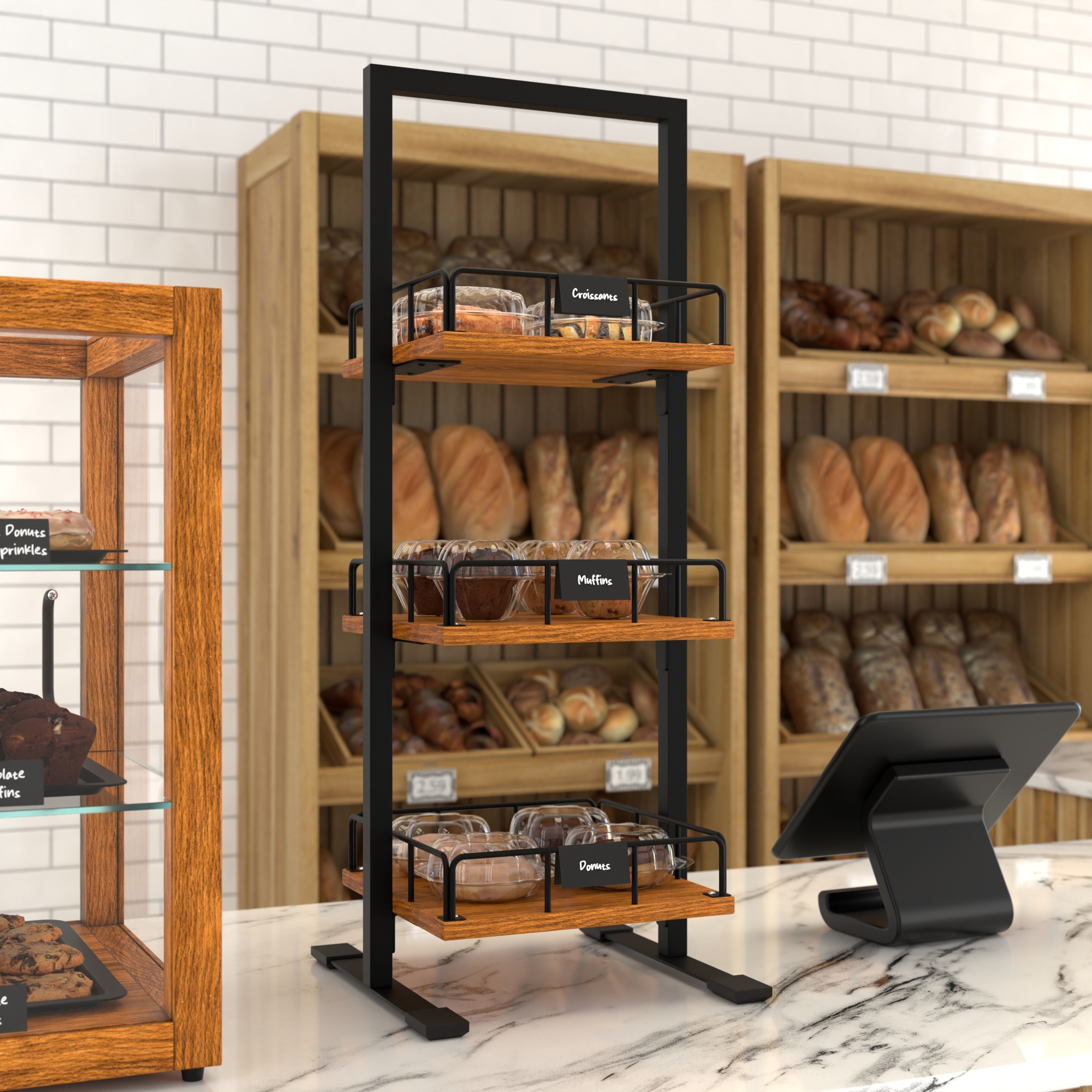 12 in. Wooden 3 Tiered Bakery, Supermarket or Cafe Display Case KMSDW3SOP, product image 4 of 9