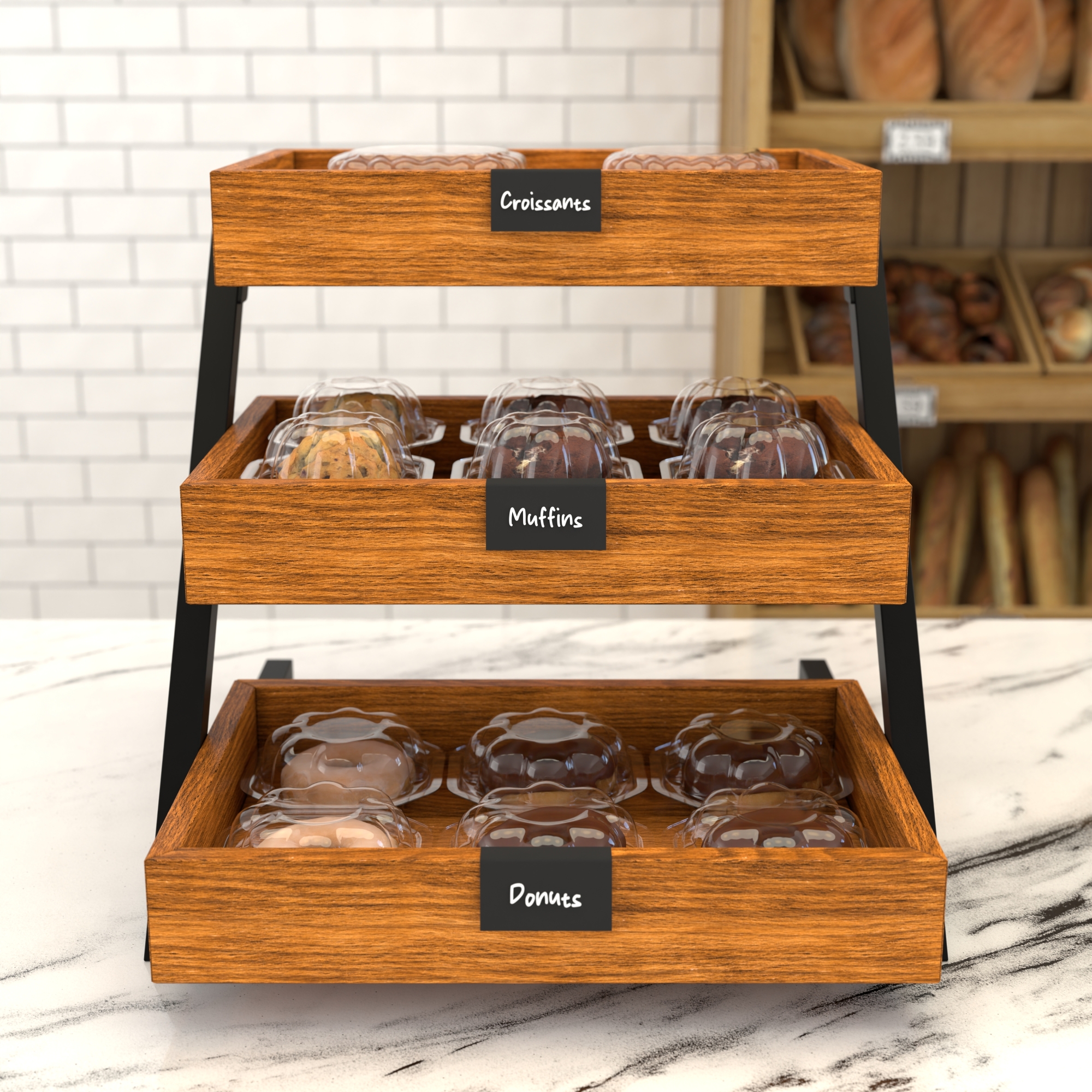 16.5 in. 3 Tiered Wooden Staircase Display Case KMSDW3ST, product image 3 of 9