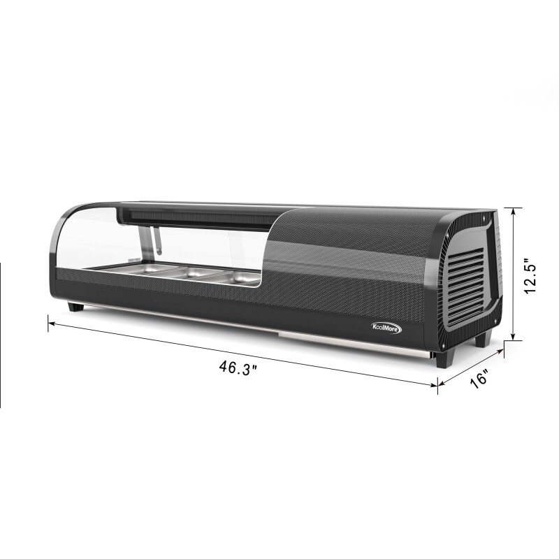 46 in. Glass Sushi Countertop Display Refrigerator with 4 Stainless Steel Trays in Black KMSR46BK, product image 4 of 8