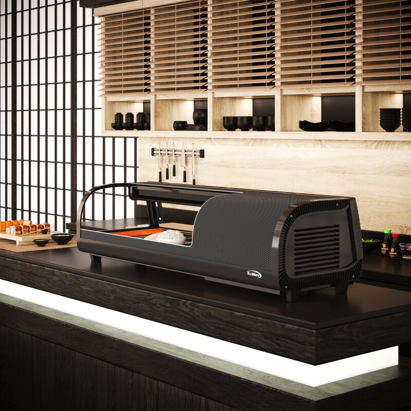 46 in. Glass Sushi Countertop Display Refrigerator with 4 Stainless Steel Trays in Black KMSR46BK, product image 7 of 8