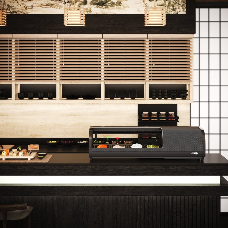 46 in. Glass Sushi Countertop Display Refrigerator with 4 Stainless Steel Trays in Black KMSR46BK, product image 8 of 8