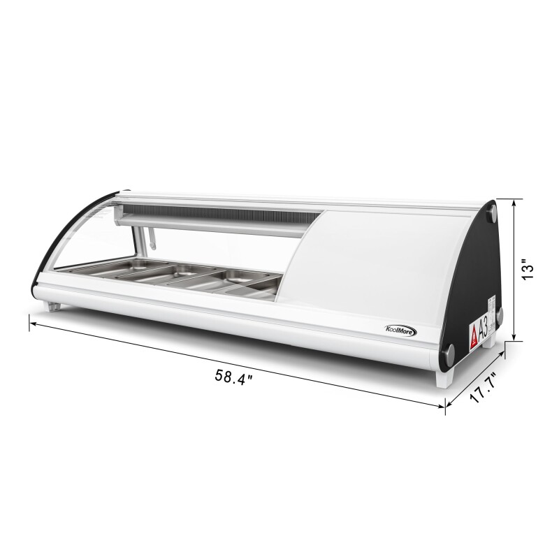 46 in. Glass Sushi Countertop Display Refrigerator with 4 Stainless Steel Trays in White KMSR46WH, product image 4 of 9