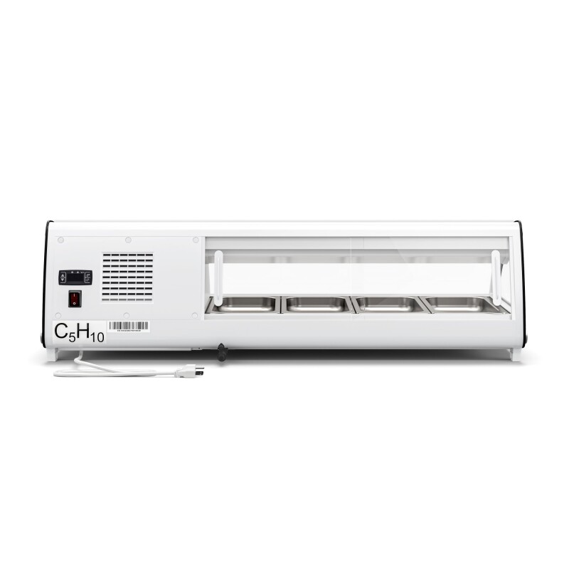 46 in. Glass Sushi Countertop Display Refrigerator with 4 Stainless Steel Trays in White KMSR46WH, product image 7 of 9