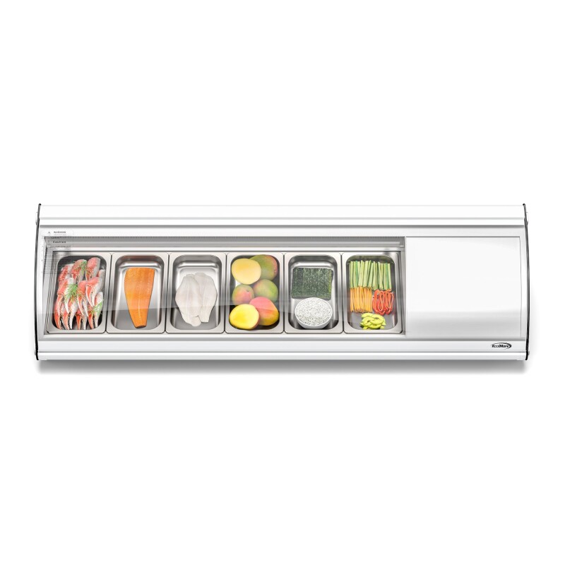 60 in. Glass Sushi Countertop Display Refrigerator with 6 Stainless Steel Trays in White KMSR60WH, product image 2 of 10