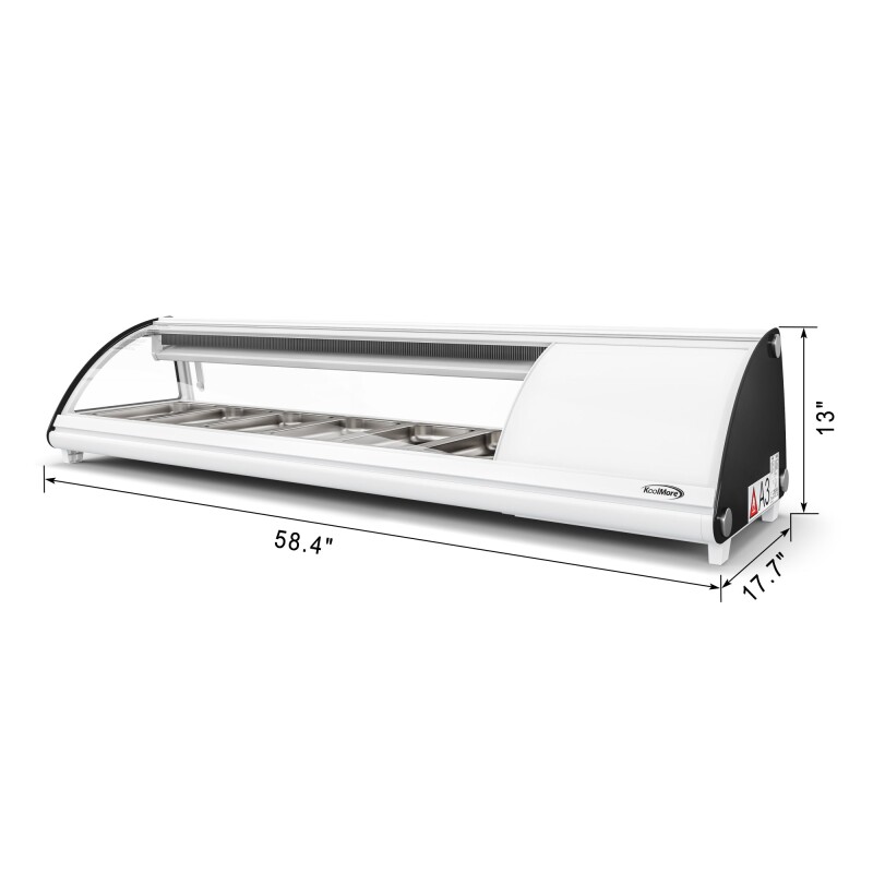 60 in. Glass Sushi Countertop Display Refrigerator with 6 Stainless Steel Trays in White KMSR60WH, product image 4 of 10