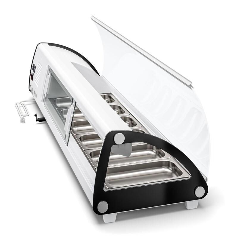 60 in. Glass Sushi Countertop Display Refrigerator with 6 Stainless Steel Trays in White KMSR60WH, product image 6 of 10