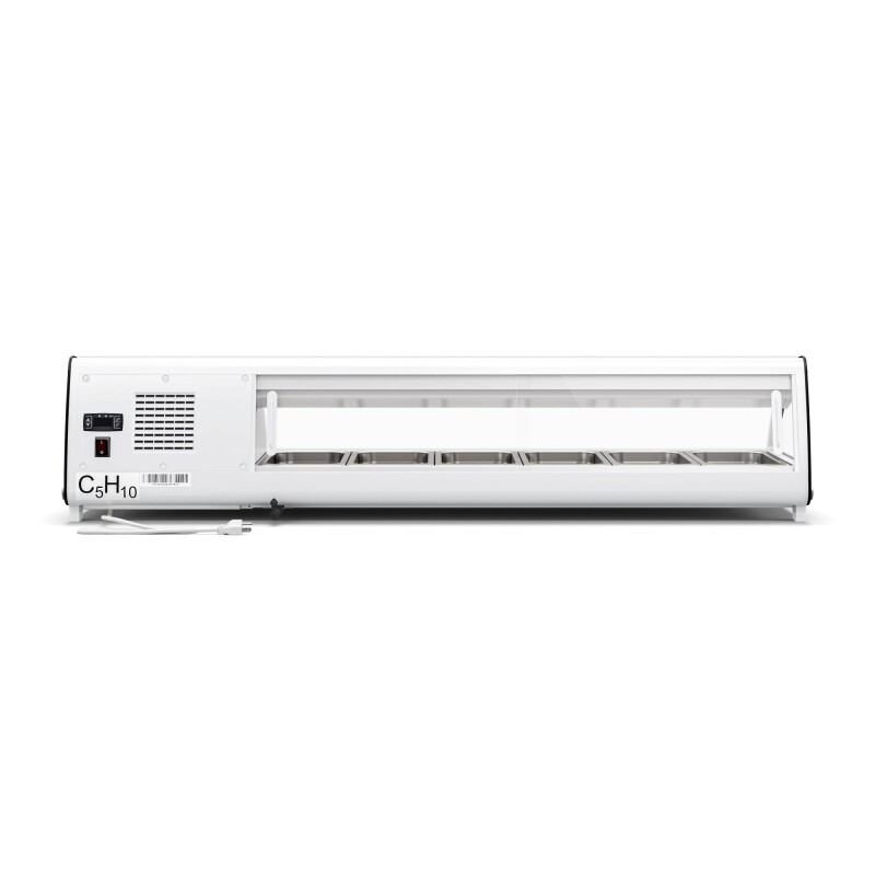 60 in. Glass Sushi Countertop Display Refrigerator with 6 Stainless Steel Trays in White KMSR60WH, product image 7 of 10