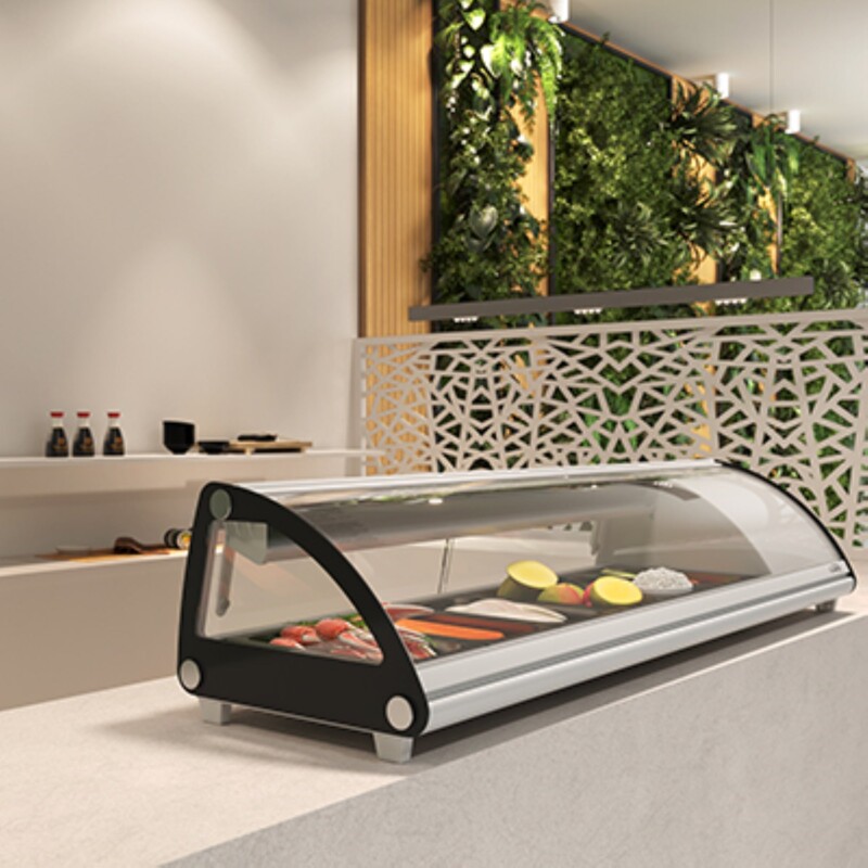 60 in. Glass Sushi Countertop Display Refrigerator with 6 Stainless Steel Trays in White KMSR60WH, product image 10 of 10