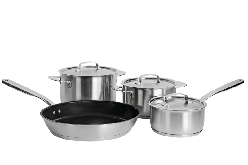 Fiskars “All Steel” starter pan set (4 pieces) stainless-steel cookware with a matte brushed finish exclusively For Miele KMTS57042