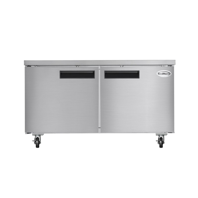 60 in. Two-Door Commercial Undercounter Freezer in Stainless Steel with Casters, ETL Listed KMUCF15SS