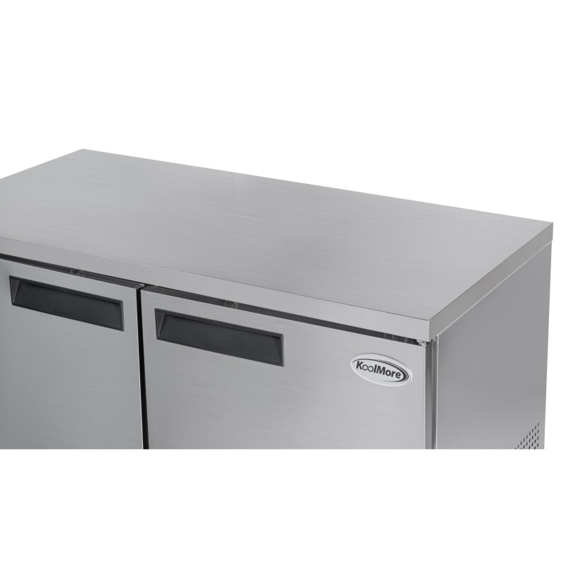 60 in. Two-Door Commercial Undercounter Freezer in Stainless Steel with Casters, ETL Listed KMUCF15SS