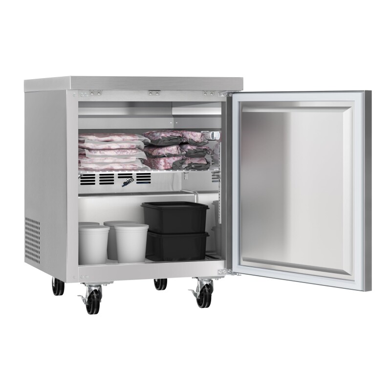27 in. One-Door Commercial Undercounter Freezer in Stainless Steel with Casters, ETL Listed KMUCF1DSS