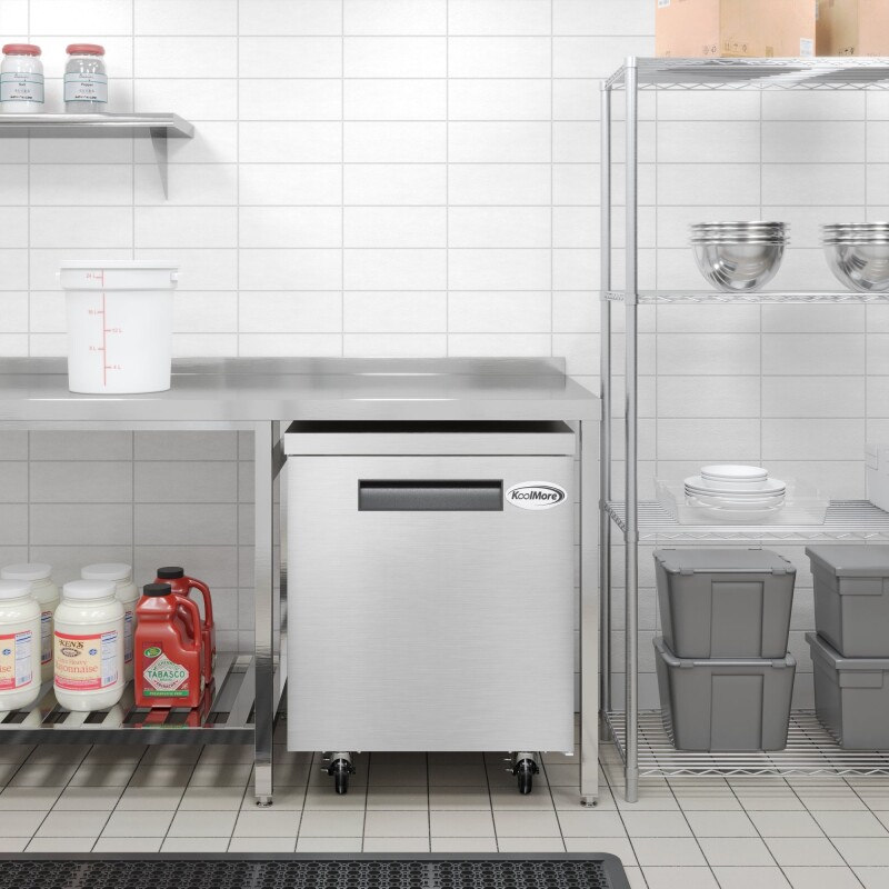 27 in. One-Door Commercial Undercounter Freezer in Stainless Steel with Casters, ETL Listed KMUCF1DSS