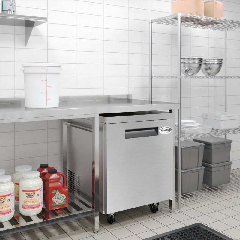27 in. One-Door Commercial Undercounter Freezer in Stainless Steel with Casters, ETL Listed KMUCF1DSS