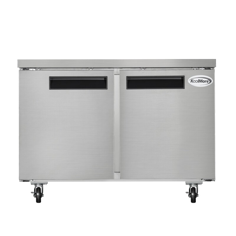48 in. Two-Door Commercial Undercounter Freezer in Stainless Steel with Casters, ETL Listed KMUCF2DSS