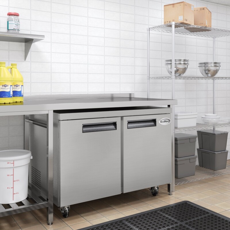 48 in. Two-Door Commercial Undercounter Freezer in Stainless Steel with Casters, ETL Listed KMUCF2DSS