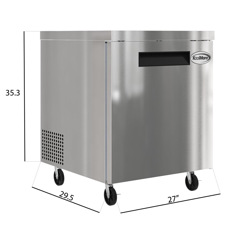 27 in. One Door Commercial Undercounter Refrigerator 5 cu. ft. in Stainless-Steel KMUCR1DSS, product image 3 of 9