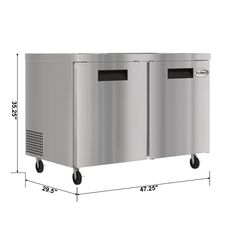 48 in. Two Door Commercial Undercounter Refrigerator in Stainless-Steel 11 cu. ft KMUCR2DSS, product image 3 of 9