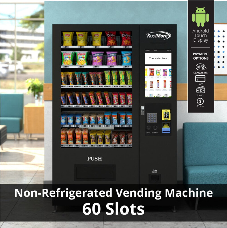 50 in. 60-Slot Snack Vending Machine with 22-inch Touch Screen, Credit Card Reader, Bill and Coin Acceptor in Black, Non-Refrigerated KMVMNT50BCR, product image 3 of 16