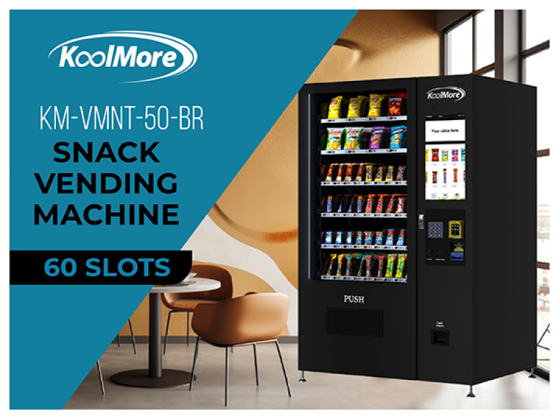 50 in. 60-Slot Snack Vending Machine with 22-inch Touch Screen, Credit Card Reader and Bill Acceptor in Black, Non-Refrigerated KMVMNT50BR, product image 4 of 15