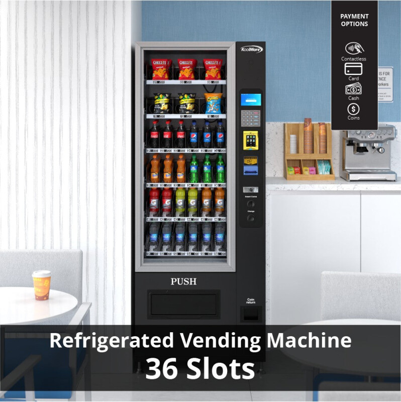Refrigerated Snack and Drink Vending Machine with 36 Slots Featuring a Credit Card Reader and Coin/Bill Acceptor in Black KMVMR30BCR, product image 3 of 14