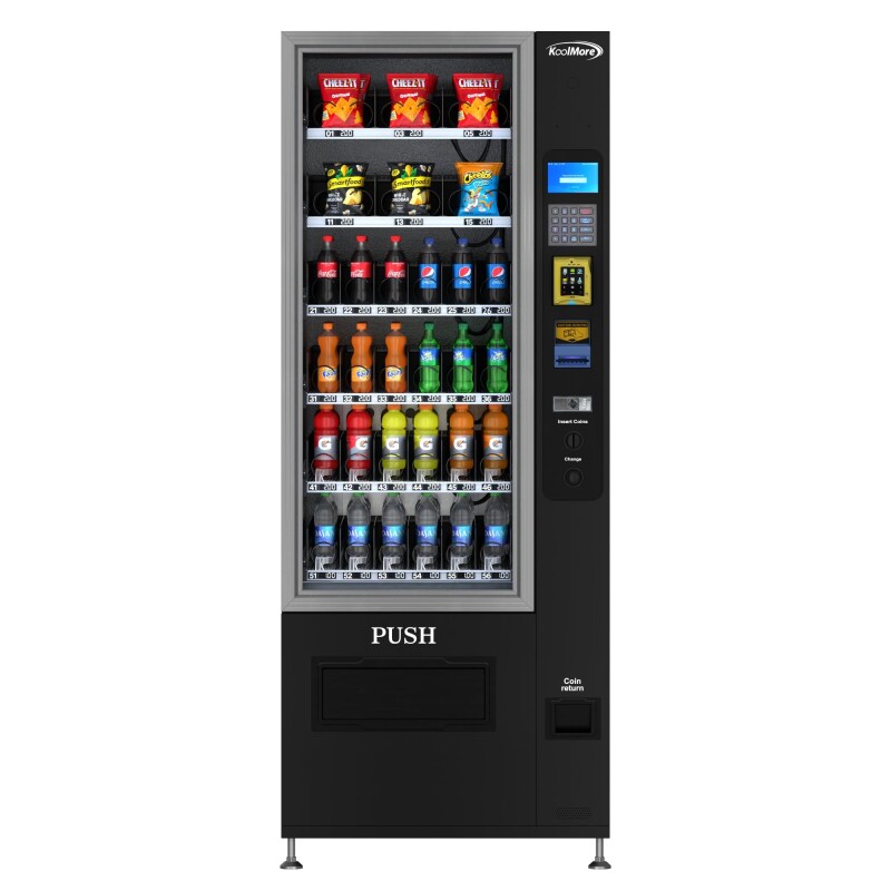 Refrigerated Snack and Drink Vending Machine with 36 Slots Featuring Credit Card Reader and Bill Acceptor in Black KMVMR30BR