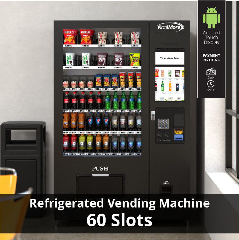 Refrigerated Snack and Drink Vending Machine with 60 Slots and 22 Inch Touch Screen with Bill and Coin Acceptor in Black KMVMRT50BC, product image 3 of 14