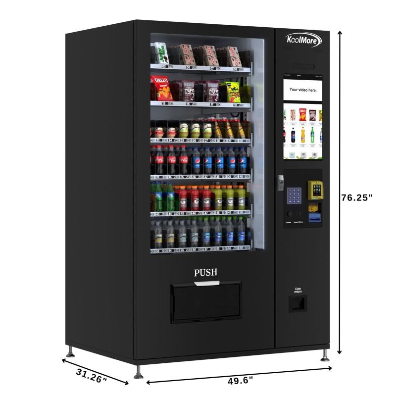 Refrigerated Snack and Drink Vending Machine with 60 Slots and 22 Inch Touch Screen with CC Reader and Coin/Bill Acceptor in Black KMVMRT50BCR, product image 5 of 14