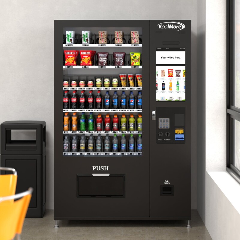 Refrigerated Snack and Drink Vending Machine with 60 Slots and 22 Inch Touch Screen with CC Reader and Coin/Bill Acceptor in Black KMVMRT50BCR, product image 6 of 14