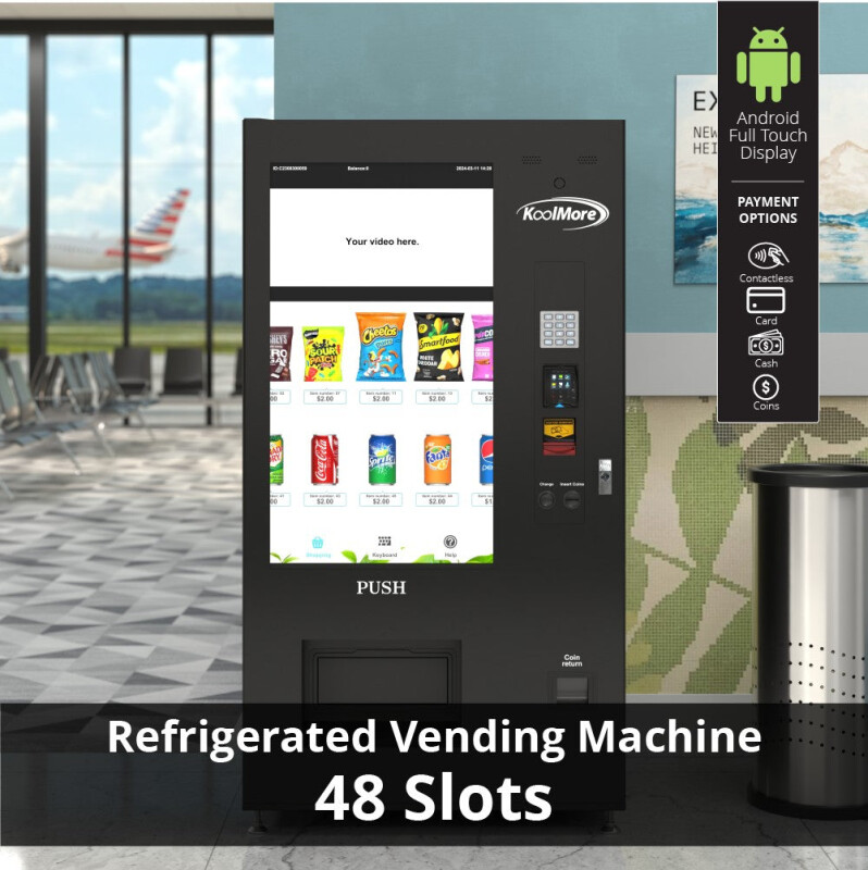 41 in. Refrigerated Snack Vending Machine with 48 Slots and Ample 49 in. Touch Display, Bill and Coin Acceptor, Credit Card Reader, Wifi, and 4G Connectivity in Black KMVMRWT48BCR, product image 2 of 13