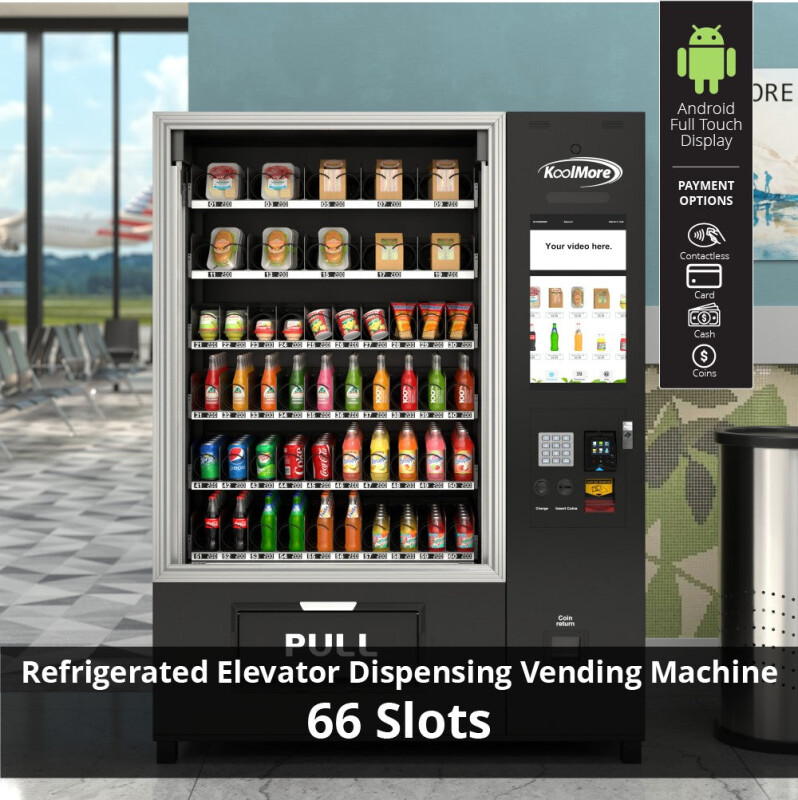 Snack Vending Machine with 21.5 Inch Touch Display, 66 Slots and Elevator-Lift Dispensing System,Refrigerated, Bill and Coin Acceptor, Credit Card Reader, Wifi and 4G Connectivity in Black KMVMRWT66EBCR, product image 3 of 14