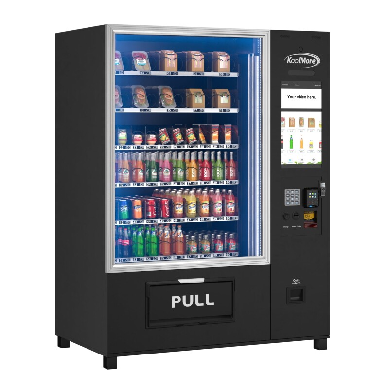 Snack Vending Machine with 21.5 Inch Touch Display, 66 Slots and Elevator-Lift Dispensing System,Refrigerated, Bill and Coin Acceptor, Credit Card Reader, Wifi and 4G Connectivity in Black KMVMRWT66EBCR, product image 2 of 14
