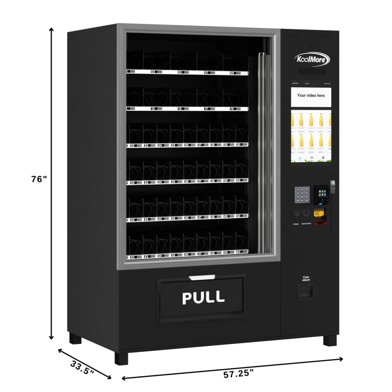 Snack Vending Machine with 21.5 Inch Touch Display, 66 Slots and Elevator-Lift Dispensing System,Refrigerated, Bill and Coin Acceptor, Credit Card Reader, Wifi and 4G Connectivity in Black KMVMRWT66EBCR, product image 4 of 14